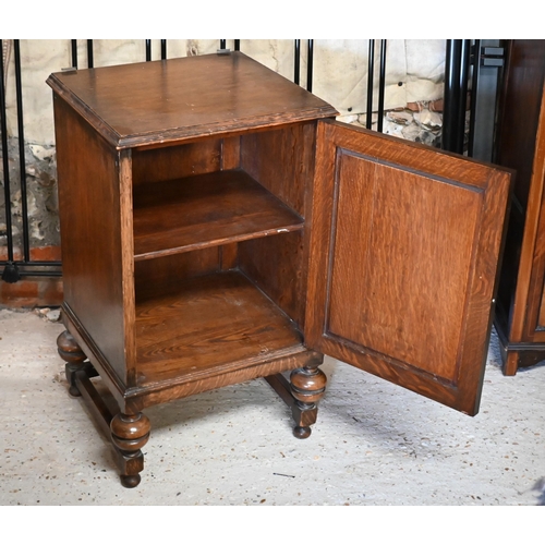 185 - Small oak side cabinet with single panelled door, 46 x 40 x 78 cm 