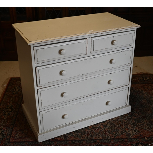 189 - An antique distress-painted off-white chest of two sort and three long drawers, 98 x 50 x 90 cm