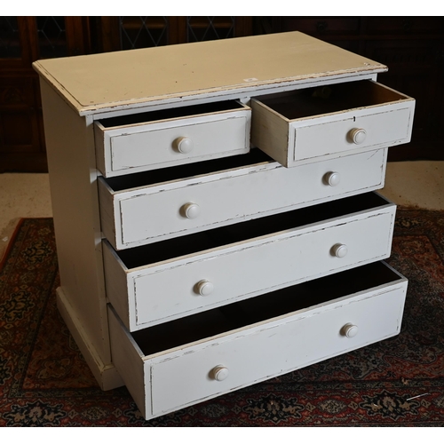 189 - An antique distress-painted off-white chest of two sort and three long drawers, 98 x 50 x 90 cm