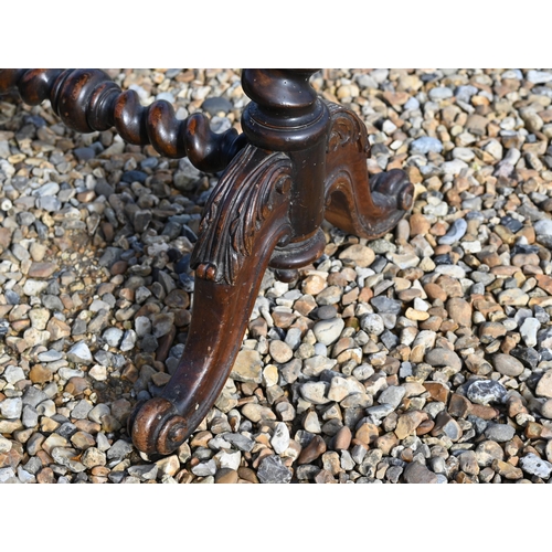 190 - A Victorian walnut sewing table on barleytwist base with carved legs, 55 x 40 x 76 cm high