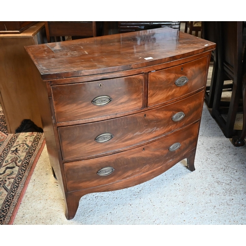 194 - A 19th century mahogany bowfront chest of two short over two long drawers on splayed feet, 92 x 50 x... 