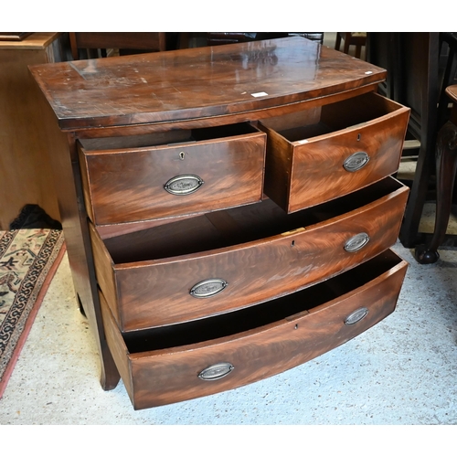 194 - A 19th century mahogany bowfront chest of two short over two long drawers on splayed feet, 92 x 50 x... 