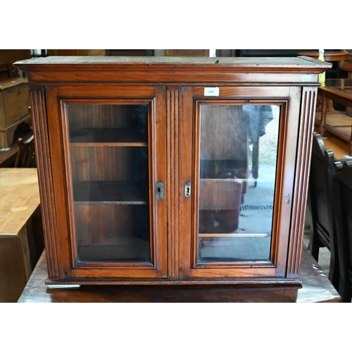 195 - An early 20th century oak glazed wall table top display cabinet, 76 x 24 x 65 cm high