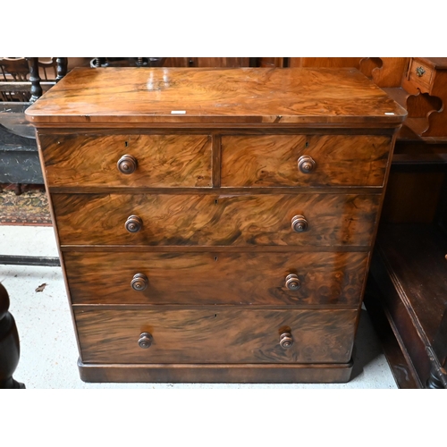 199 - A Victorian walnut chest of two short over three long drawers, 108 x 58 x 108 cm