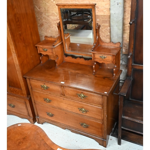 203 - # An Edwardian Golden Oak mirror backed dressing chest, 108 x 50 x 160 cm high