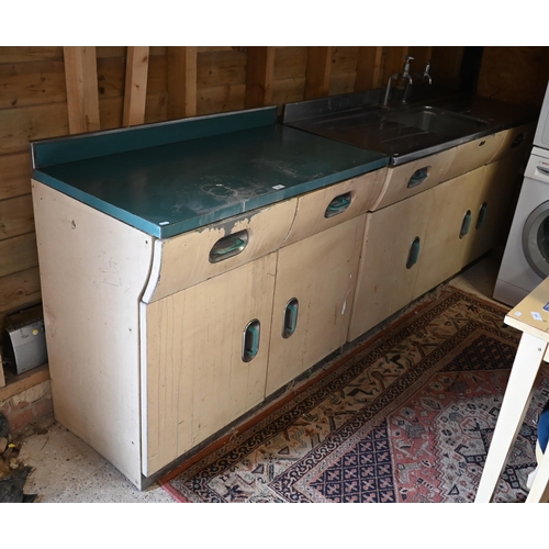 210 - A 1950s English Rose triple kitchen sink unit 160 x 56 x 98 cm (excluding taps) and English Rose dou... 