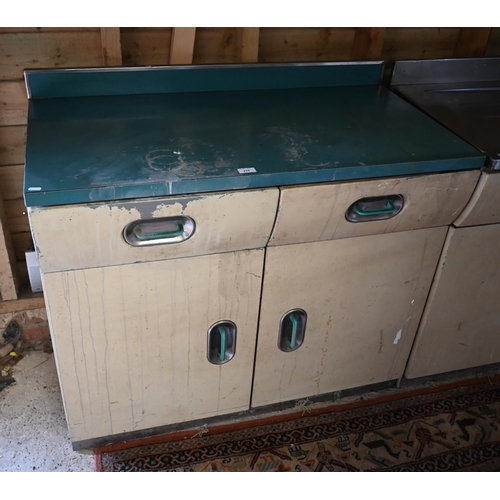 210 - A 1950s English Rose triple kitchen sink unit 160 x 56 x 98 cm (excluding taps) and English Rose dou... 