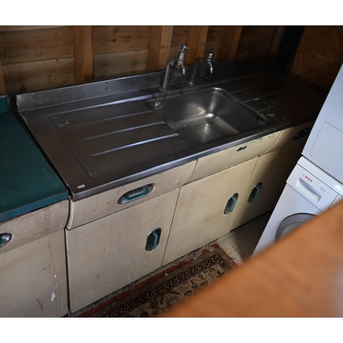 210 - A 1950s English Rose triple kitchen sink unit 160 x 56 x 98 cm (excluding taps) and English Rose dou... 