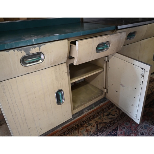 210 - A 1950s English Rose triple kitchen sink unit 160 x 56 x 98 cm (excluding taps) and English Rose dou... 