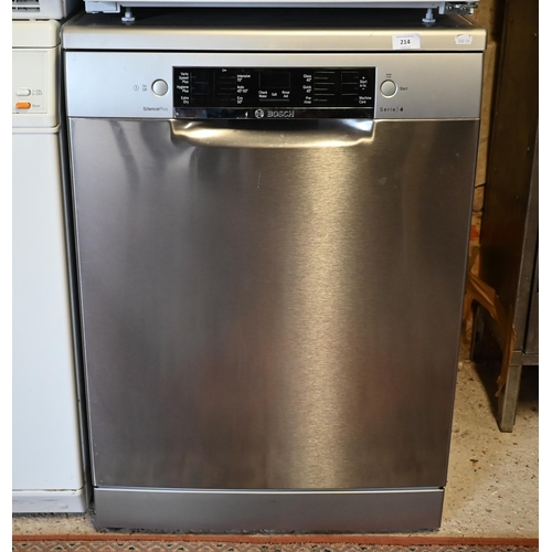 214 - White goods - A Bosch Serie 4 silence plus dishwasher, 60 x 60 x 84 cm, untested and no warranty off... 