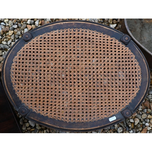 223 - A Victorian copper turbot kettle to/w three tier rosewood display stand and caned oval stool on turn... 