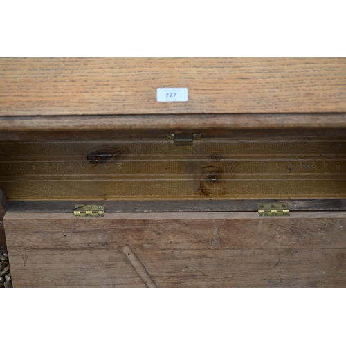 227 - # A small oak drop-front side cabinet