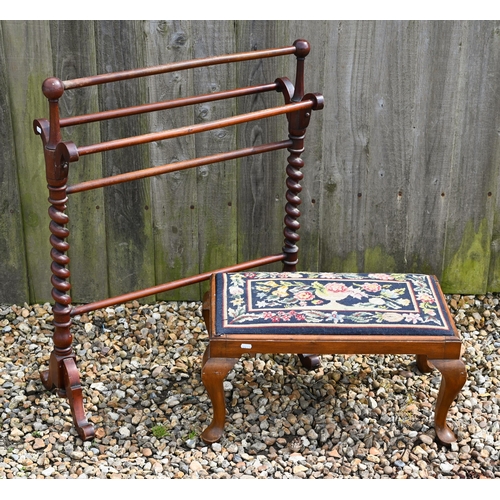 230 - A Victorian footstool with floral tapestry pad seat on cabriole legs, 62 x 38 x 30 cm high to/w barl... 