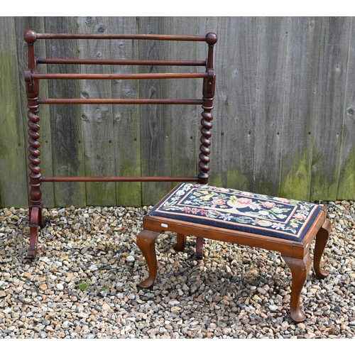 230 - A Victorian footstool with floral tapestry pad seat on cabriole legs, 62 x 38 x 30 cm high to/w barl... 