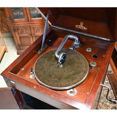 233 - # An early 20th century mahogany 'Academy' gramophone cabinet, 50 x 50 x 100 cm and selection of dis... 