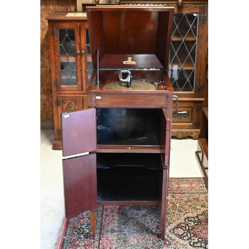 233 - # An early 20th century mahogany 'Academy' gramophone cabinet, 50 x 50 x 100 cm and selection of dis... 