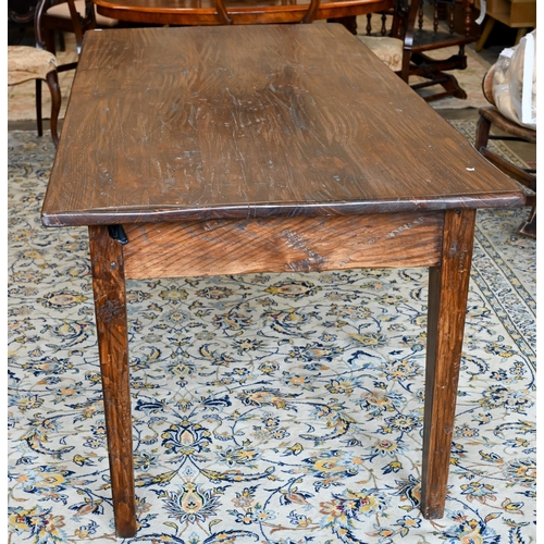 250 - An Italian provincial elm dining table (made to match previous lot), with drawer to one side, on tap... 