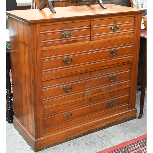 256 - An Edwardian satinwood chest of two short over three long drawers a/f (missing handle), 102 x 50 x 1... 