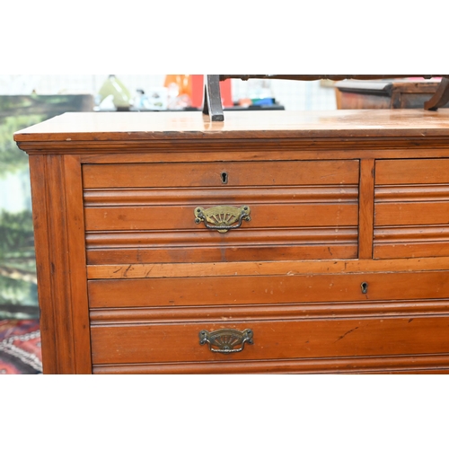 256 - An Edwardian satinwood chest of two short over three long drawers a/f (missing handle), 102 x 50 x 1... 