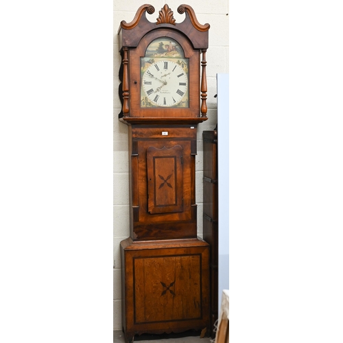 263 - A Victorian mahogany longcase clock, the 30 hour movement with painted arched dial with Roman numera... 