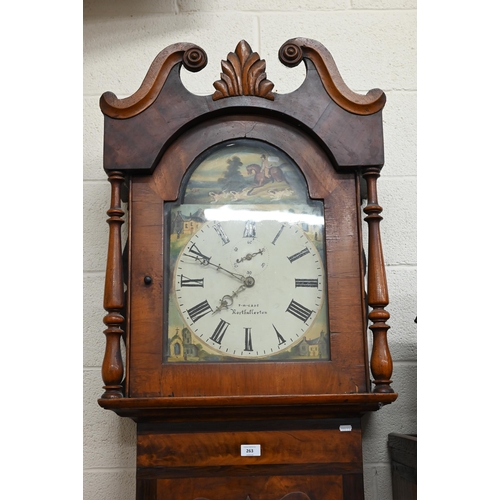 263 - A Victorian mahogany longcase clock, the 30 hour movement with painted arched dial with Roman numera... 