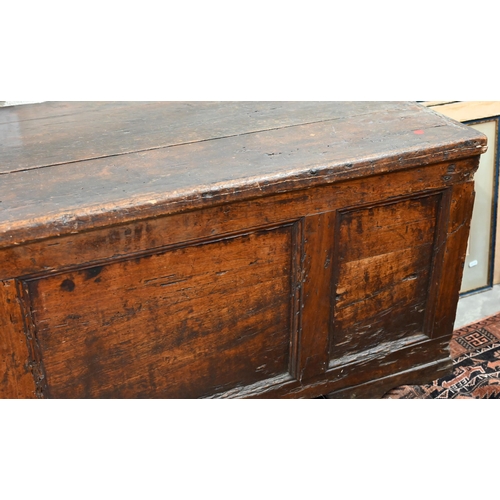 265 - An 18th century Italian fruitwood cassonne, or coffer, 187 cm x 59 cm x 57 cm h, evidence of old wor... 