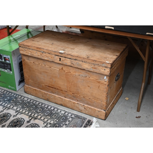 269 - An antique stripped pine trunk, 88 cm x 45 cm x 53 cm h