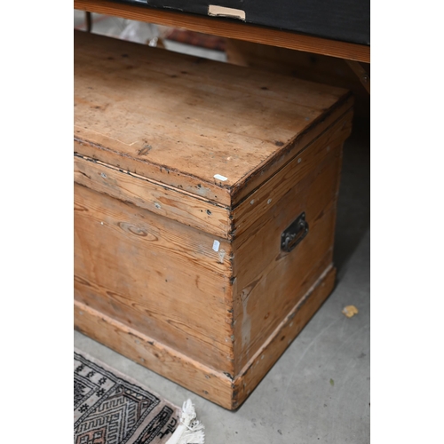 269 - An antique stripped pine trunk, 88 cm x 45 cm x 53 cm h