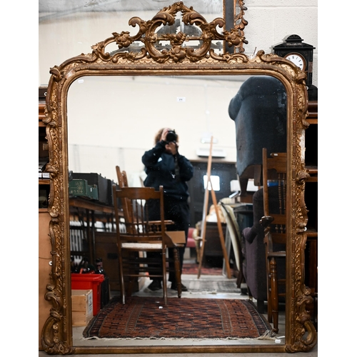 270 - A Victorian giltwood arched top over-mantel mirror, 120 cm w x 159 cm h o/all, worn surface finish, ... 