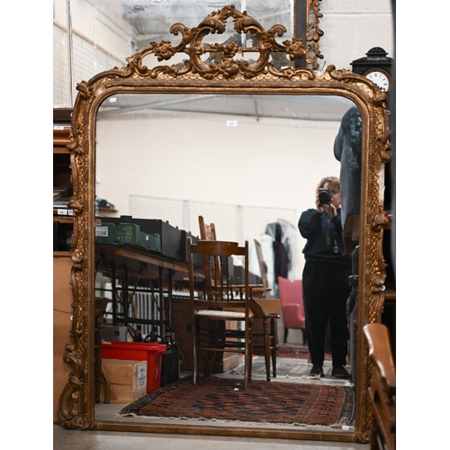 270 - A Victorian giltwood arched top over-mantel mirror, 120 cm w x 159 cm h o/all, worn surface finish, ... 