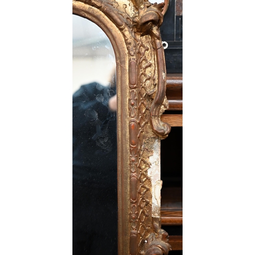 270 - A Victorian giltwood arched top over-mantel mirror, 120 cm w x 159 cm h o/all, worn surface finish, ... 