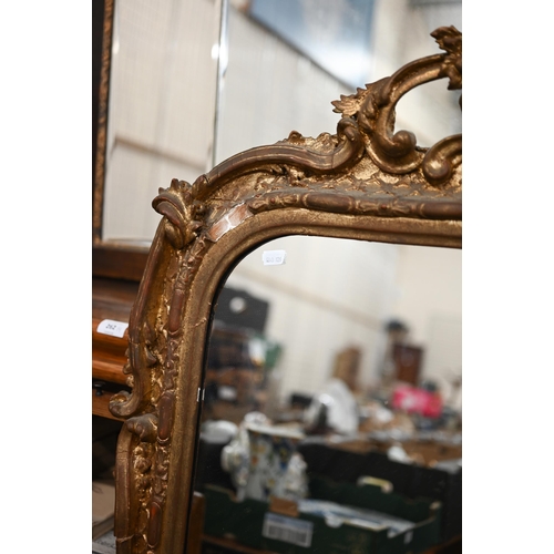 270 - A Victorian giltwood arched top over-mantel mirror, 120 cm w x 159 cm h o/all, worn surface finish, ... 