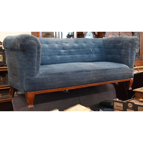 273 - An old Biedermeier style sofa, the walnut framed with blue buttoned upholstery, 184 cm w 76 cm x 76 ... 