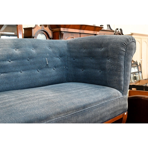 273 - An old Biedermeier style sofa, the walnut framed with blue buttoned upholstery, 184 cm w 76 cm x 76 ... 