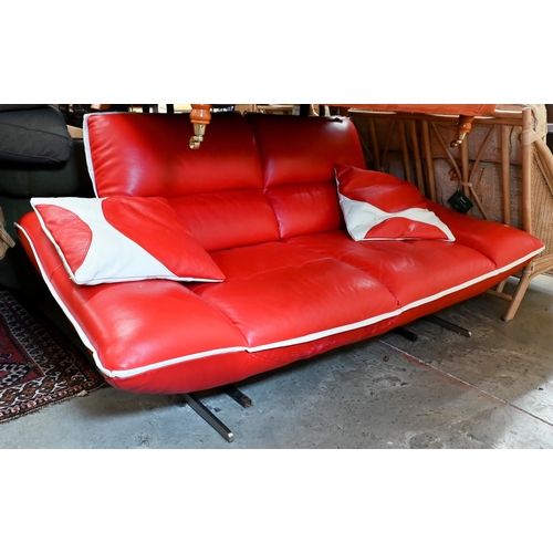 280 - Nicoletti Salotti, a Post-Modern Italian design red and white leather sofa, with two scatter cushion... 