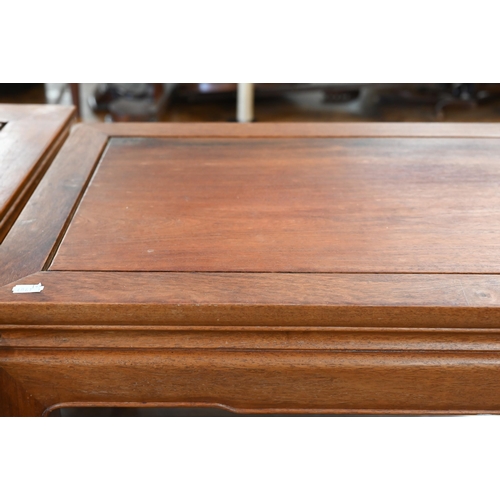 281 - Two traditional Chinese elm hardwood low/coffee tables, one with a frieze drawer, 102 cm x 51 cm x 4... 