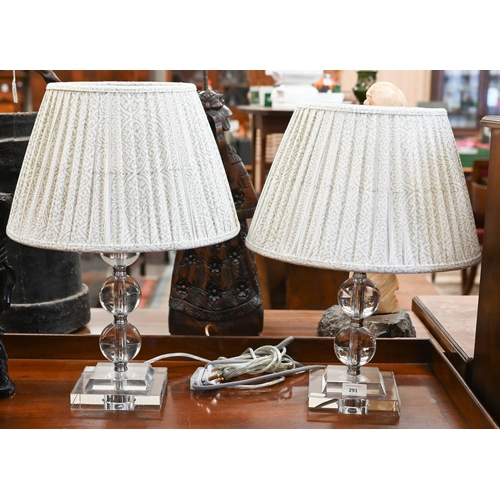 291 - Neptune, a pair of clear crystal table lamps, with pleated shades (2)