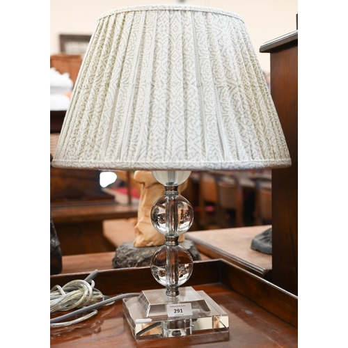 291 - Neptune, a pair of clear crystal table lamps, with pleated shades (2)