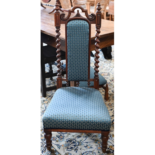 292 - A Victorian pre-dieu chair to/with a kneeling stool and a button-back nursing chair, upholstered in ... 