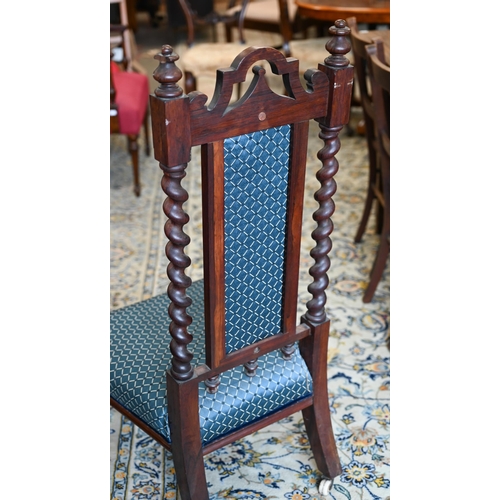 292 - A Victorian pre-dieu chair to/with a kneeling stool and a button-back nursing chair, upholstered in ... 