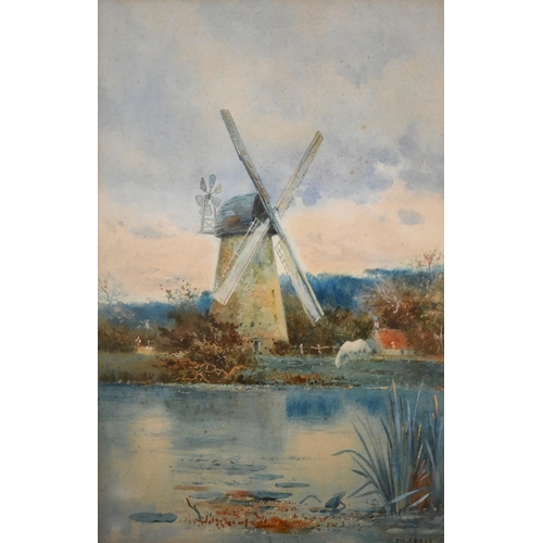 306 - F M Chase - Windmill view, watercolour, signed lower right, 45 x 28.5 cm