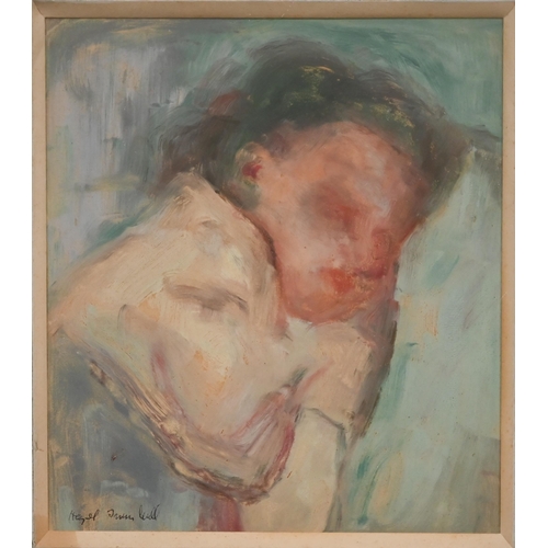 310 - Hazel Bull - Sleeping infant, gouache, signed, 24 x 21.5 cm