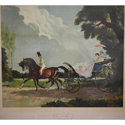 311 - Three Doris Zinckeisen horse and rider/carriage prints, 51 x 61 cm to/w two botanical studies of cam... 