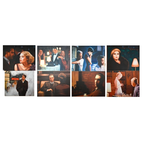 317 - A set of eight oil on canvas studies of film stills including Robert de Niro 'The Godfather' and 'Ta... 