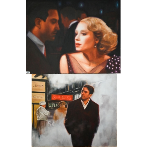 317 - A set of eight oil on canvas studies of film stills including Robert de Niro 'The Godfather' and 'Ta... 