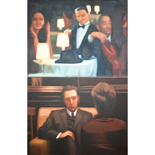 317 - A set of eight oil on canvas studies of film stills including Robert de Niro 'The Godfather' and 'Ta... 