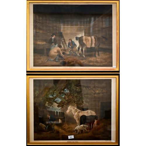 329 - Two George Morland colour engravings 'XI Stable Amusement' and 'Feeding the Pigs', 46 x 60 cm (2)