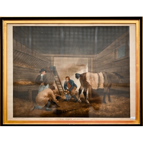 329 - Two George Morland colour engravings 'XI Stable Amusement' and 'Feeding the Pigs', 46 x 60 cm (2)