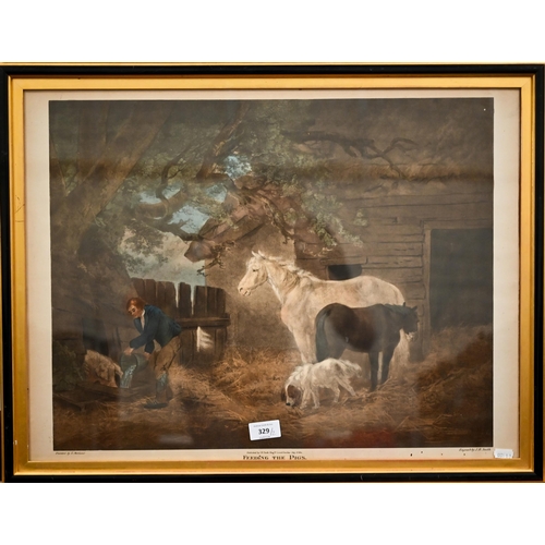 329 - Two George Morland colour engravings 'XI Stable Amusement' and 'Feeding the Pigs', 46 x 60 cm (2)