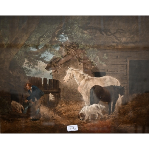 329 - Two George Morland colour engravings 'XI Stable Amusement' and 'Feeding the Pigs', 46 x 60 cm (2)